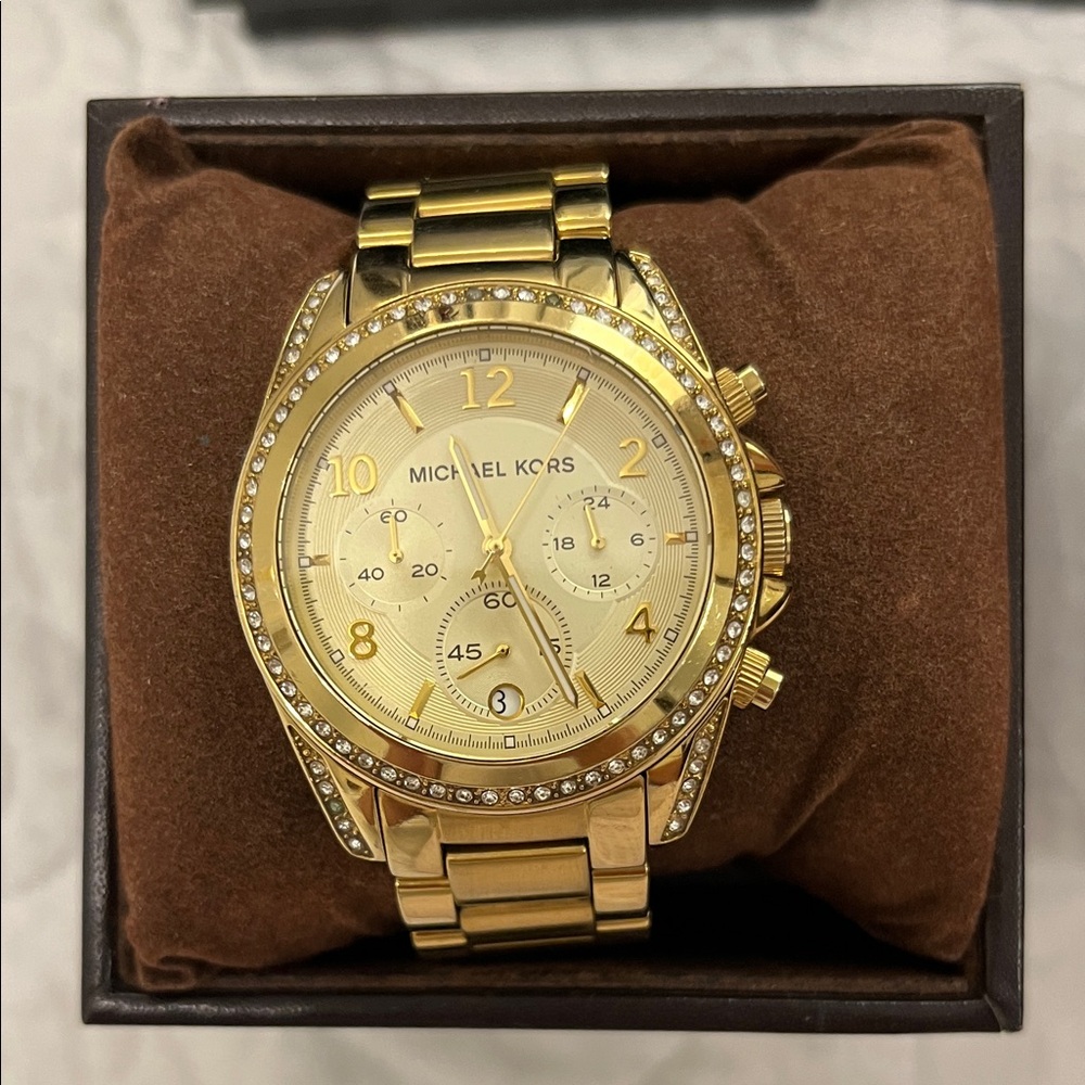 Michael Kors Gold Chronograph Watch with Crystal Detailing